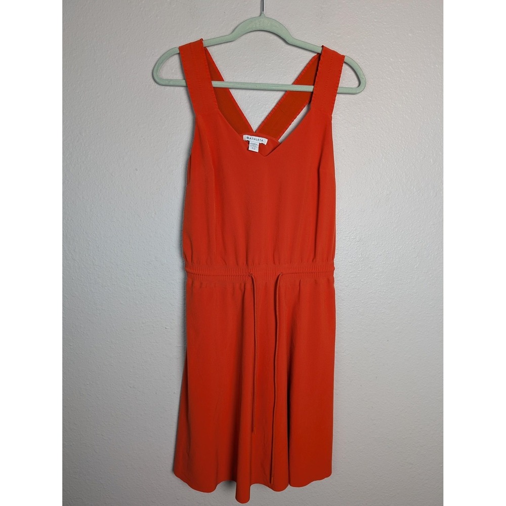 Athleta Dress‎ Womens S Orange Short Sundress Tank V-Neck Stretch Jersey Pockets
